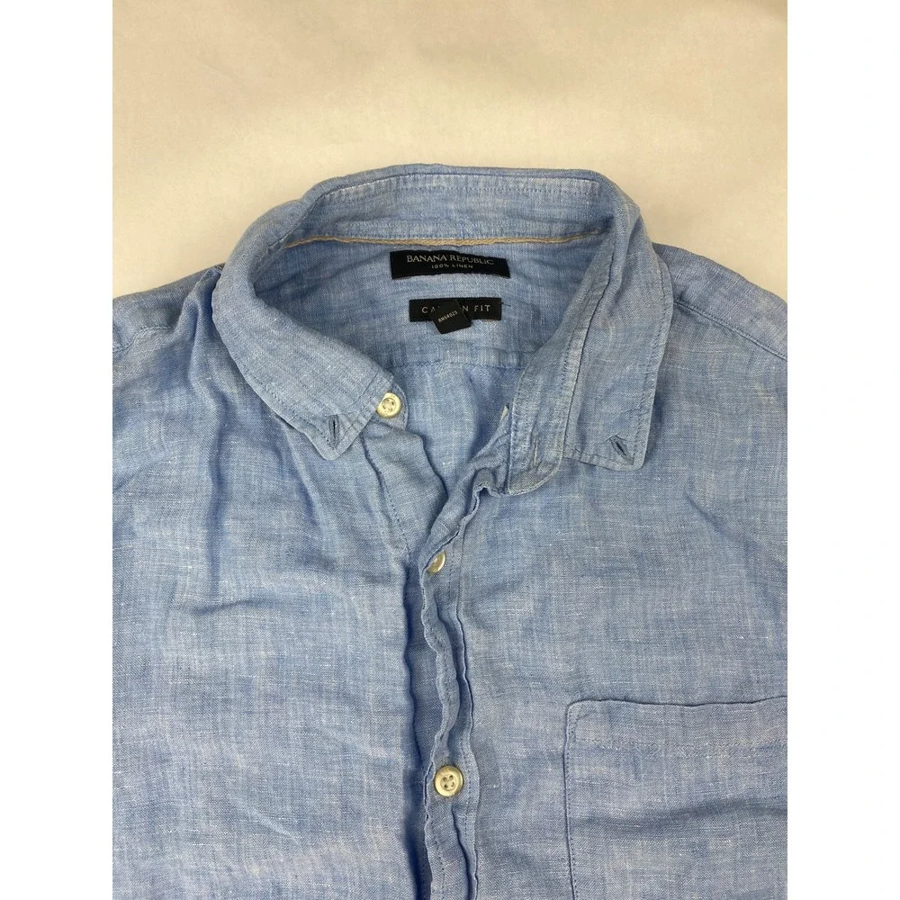 Banana Republic 100% Linen Shirt Men's Size Large Blue Camden Fit